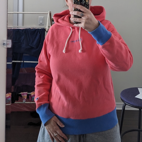 Women's Champion Reverse Weave Hoodie in Coral and Periwinkle - Picture 8 of 8